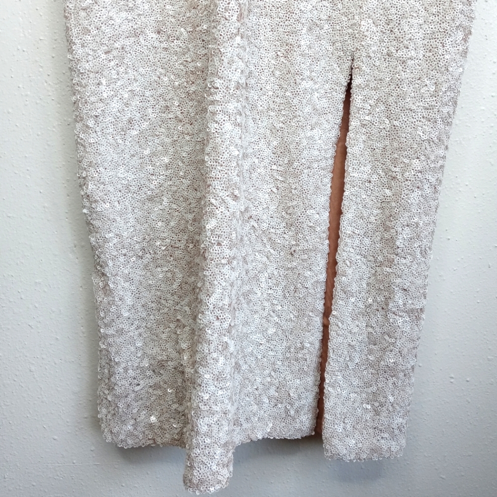 Dress the Population Cream Sequin Midi Dress with Front Slit - Picture 10 of 13